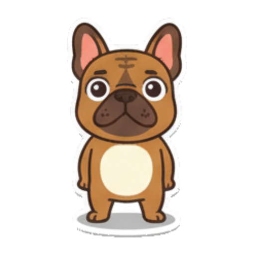 Excited dog, eating noodles, pom-poms. French Bulldog Fun sticker for expressive chats and social replies.
