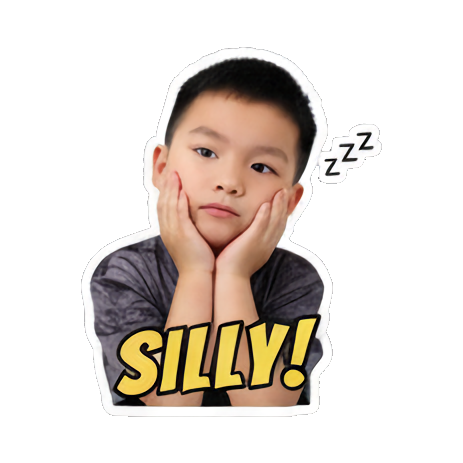 Boy bored or silly, 'SILLY!'. Boy's Expressive Emoticons sticker for expressive chats and social replies.