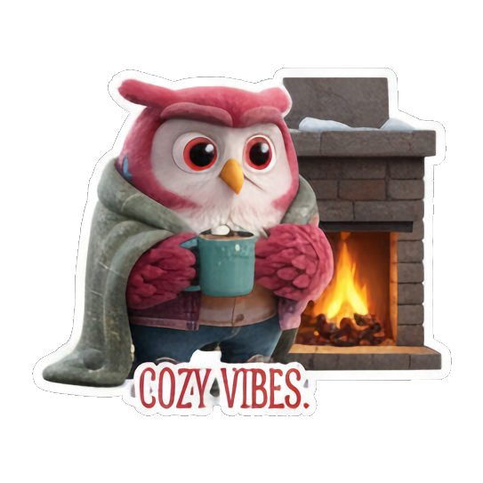 壁炉旁舒适的猫头鹰 Christmas Owl Fun sticker for expressive chats and social replies.