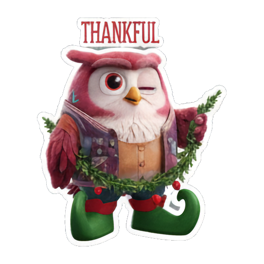 眨眼感恩的猫头鹰 Christmas Owl Fun sticker for expressive chats and social replies.