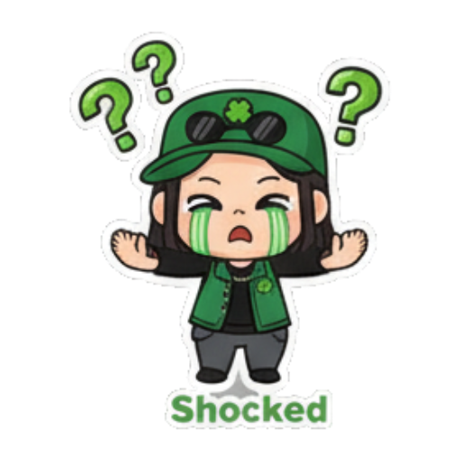 惊讶困惑问号表情 Green Clover Girl Expressive sticker for expressive chats and social replies.
