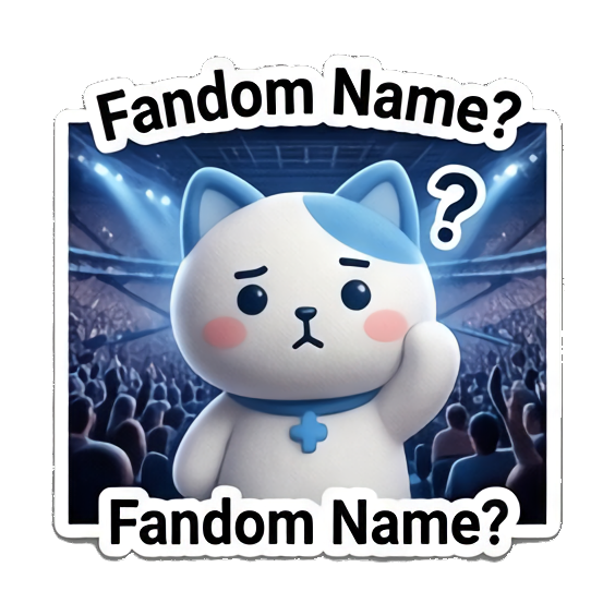 Pensive cat in concert crowd, 'Fandom Name?' K-Pop Fan Cat Stickers sticker for expressive chats and social replies.
