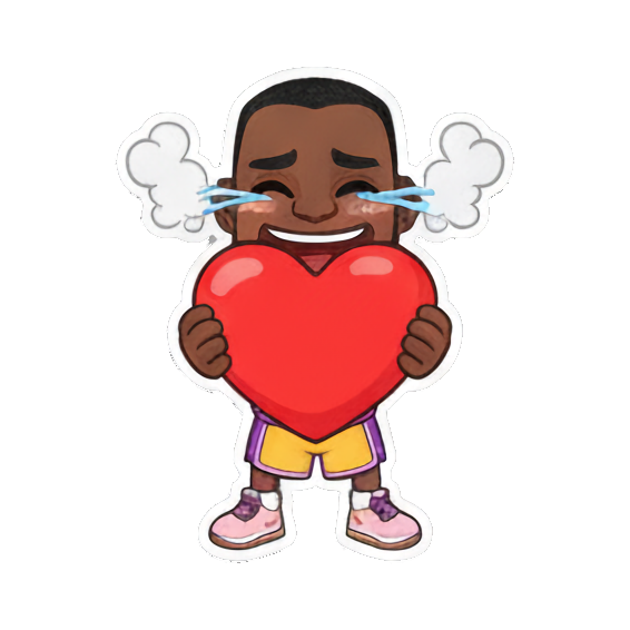 Holding a big red heart with steam Chibi LeBron James Stickers sticker for expressive chats and social replies.