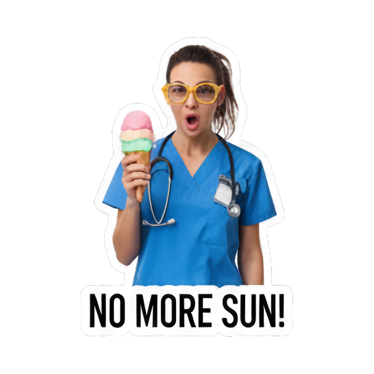Woman surprised by ice cream. Doctor's Beach Holiday sticker for expressive chats and social replies.