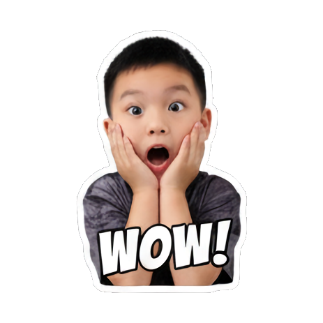 Boy expressing surprise, 'WOW!'. Boy's Expressive Emoticons sticker for expressive chats and social replies.