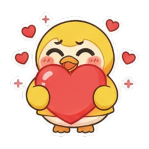 抱爱心小黄鸭示爱 Chibi Lucky Chick Stickers sticker for expressive chats and social replies.