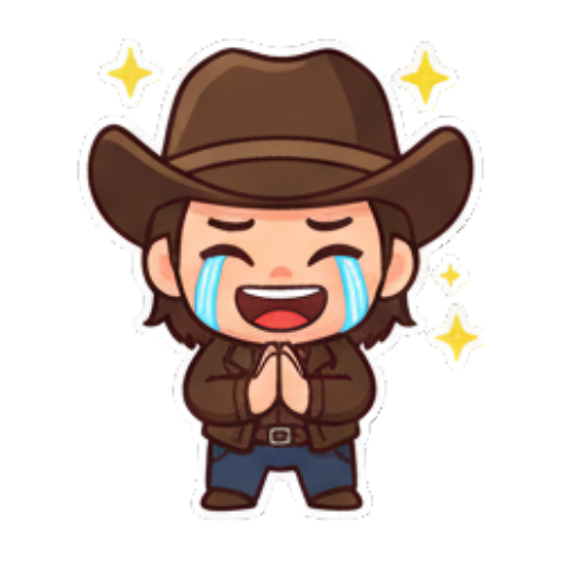 Cowboy crying tears of joy or sadness. Chibi Cowboy Express sticker for expressive chats and social replies.