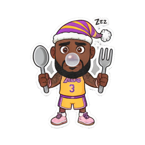 Sleepy in a Santa hat, holding cutlery Chibi LeBron James Stickers sticker for expressive chats and social replies.