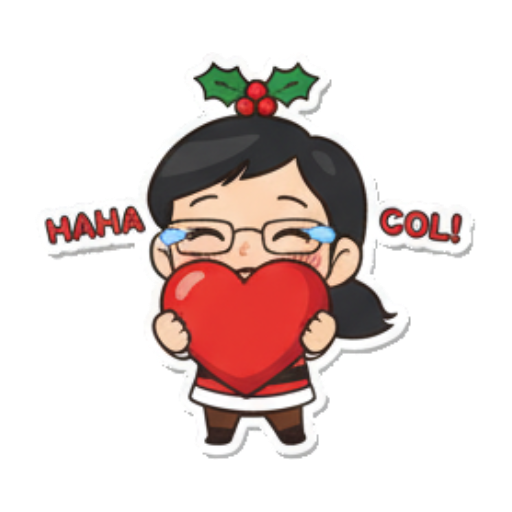 Santa girl hugging a red heart, feeling loved. Chibi Santa Girl Stickers sticker for expressive chats and social replies.