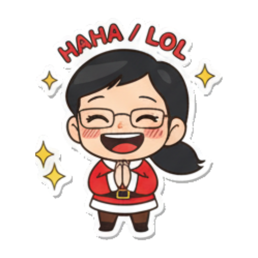 Happy character laughing out loud. Chibi Santa Girl Stickers sticker for expressive chats and social replies.