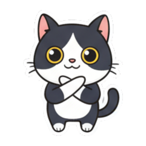 抱臂思考的猫 Cute Tuxedo Cat Expressions sticker for expressive chats and social replies.