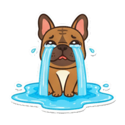 Confused dog, question marks. French Bulldog Fun sticker for expressive chats and social replies.