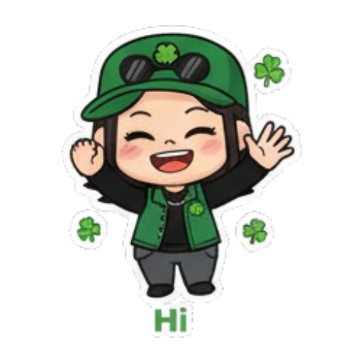 可爱女孩挥手打招呼 Green Clover Girl Expressive sticker for expressive chats and social replies.