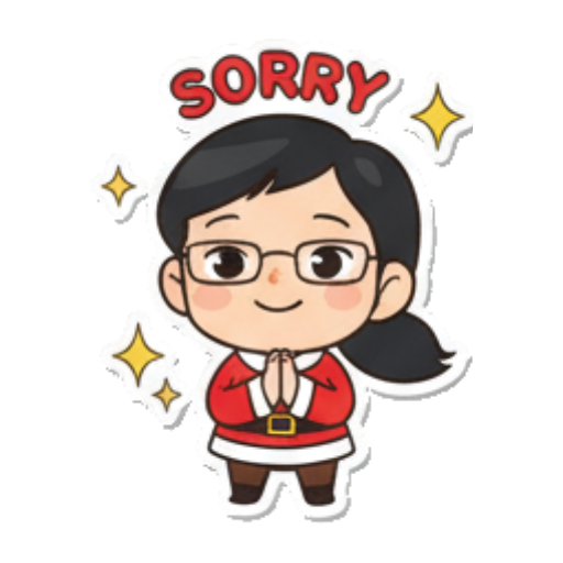 Chibi girl apologizing with hands together. Chibi Santa Girl Stickers sticker for expressive chats and social replies.