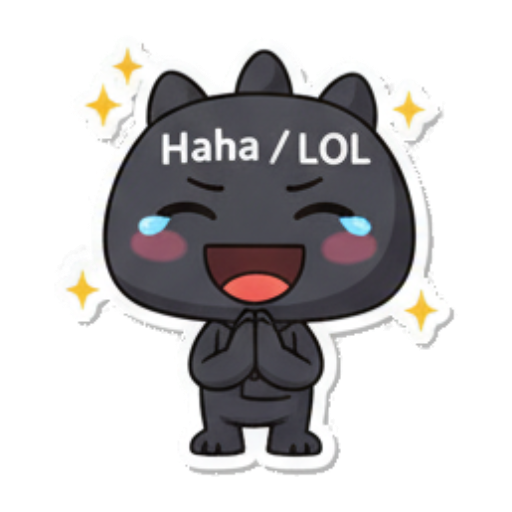 Laughing monster with 'Haha/LOL' thought bubble. Chibi Dark Monster Daily sticker for expressive chats and social replies.
