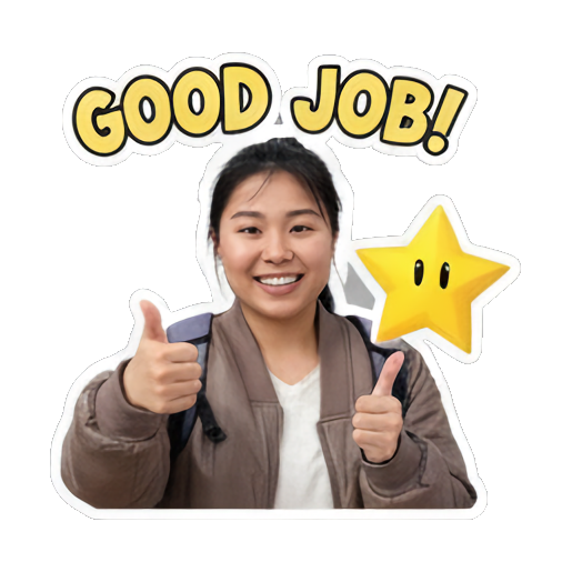 老师竖起大拇指说“GOOD JOB!”，表示鼓励。 Teacher's School Life sticker for expressive chats and social replies.