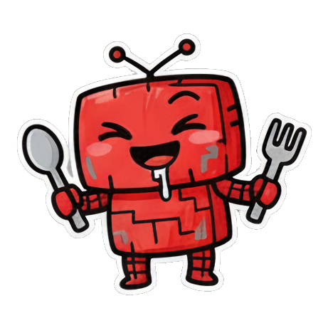 机器人拿着勺叉准备吃饭 Red Robot Emoticons sticker for expressive chats and social replies.