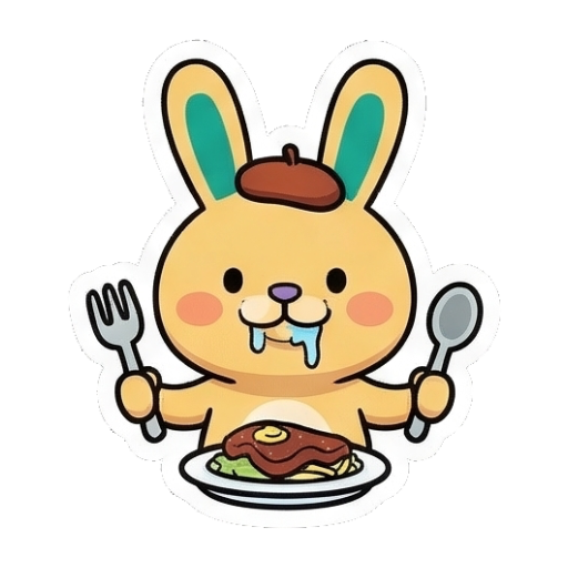 兔兔手拿刀叉吃美食 Chibi Bunny Daily Emotions sticker for expressive chats and social replies.