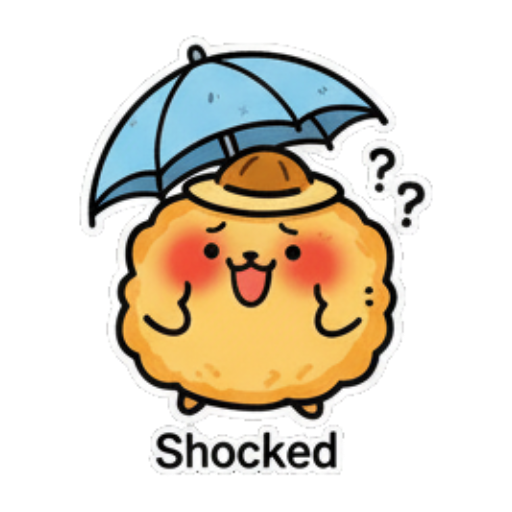 撑伞惊讶地张嘴。 Cute Fluffy Creature Daily sticker for expressive chats and social replies.