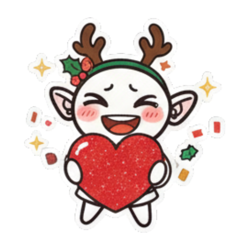 捧着爱心比心的驯鹿精灵 Chibi Christmas Elf sticker for expressive chats and social replies.
