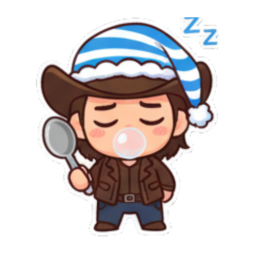 Sleepy cowboy blowing a bubble, wearing nightcap. Chibi Cowboy Express sticker for expressive chats and social replies.