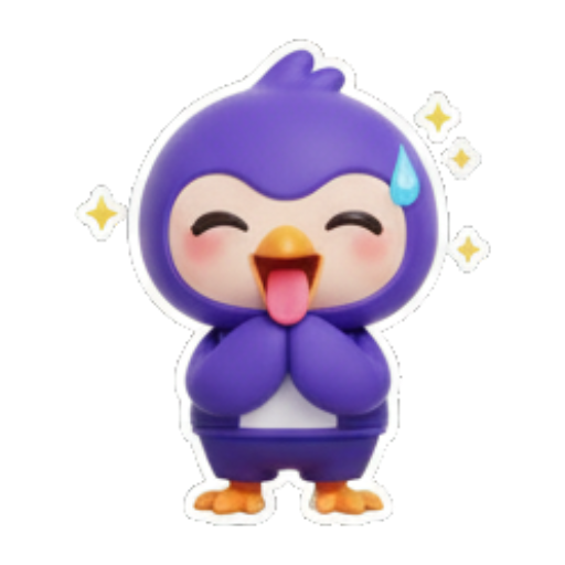 吐舌兴奋的表情 Cute Purple Penguin Stickers sticker for expressive chats and social replies.
