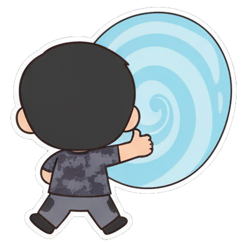 转身男孩看向漩涡 Chibi Boy Expressive Stickers sticker for expressive chats and social replies.