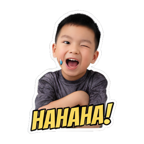Boy laughing out loud, 'HAHAHA!'. Boy's Expressive Emoticons sticker for expressive chats and social replies.