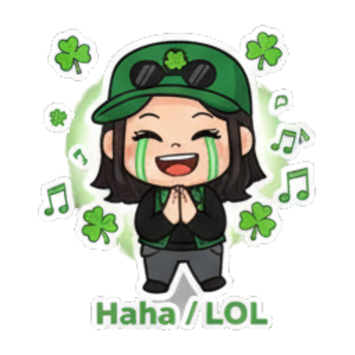 开心大笑双手合十 Green Clover Girl Expressive sticker for expressive chats and social replies.