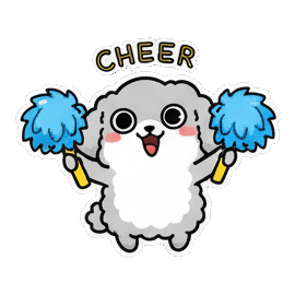 小狗手持啦啦球欢呼 Fluffy Doggy Daily Moods sticker for expressive chats and social replies.
