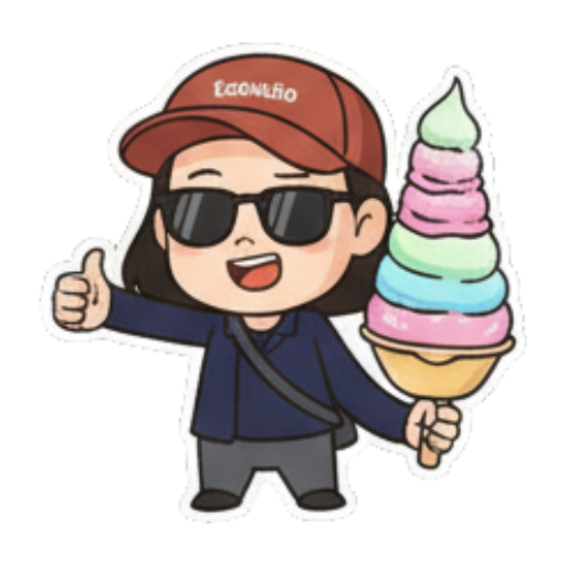 女孩戴墨镜吃彩虹冰淇淋 Chibi Ice Cream Girl sticker for expressive chats and social replies.