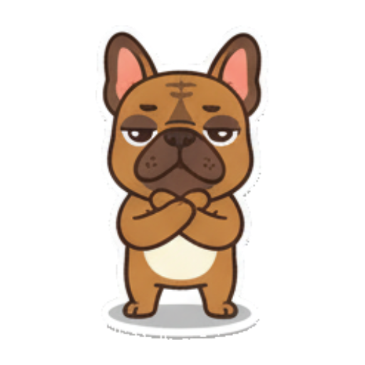 Grumpy bulldog, arms crossed. French Bulldog Fun sticker for expressive chats and social replies.