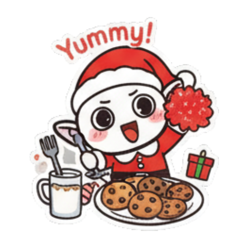 吃着饼干说Yummy Chibi Christmas Elf sticker for expressive chats and social replies.
