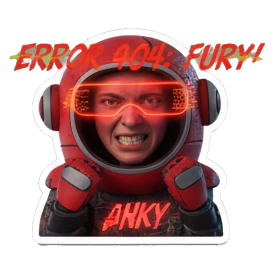 宇航员女性愤怒咆哮“FURY!” Cyberpunk Tech Emotions sticker for expressive chats and social replies.