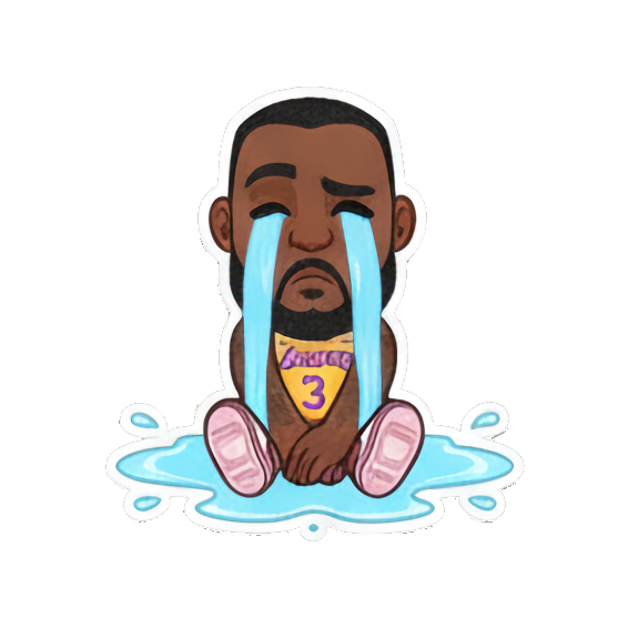 Crying profusely, sitting in tears Chibi LeBron James Stickers sticker for expressive chats and social replies.