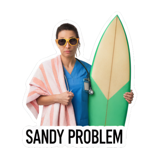 Doctor with surfboard. Doctor's Beach Holiday sticker for expressive chats and social replies.