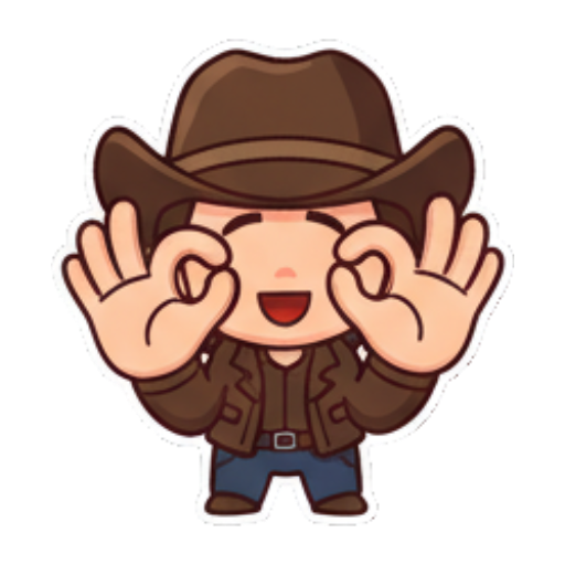 Cowboy showing OK gesture, confident. Chibi Cowboy Express sticker for expressive chats and social replies.
