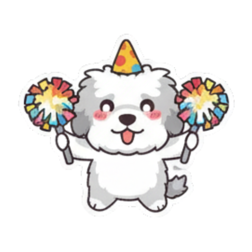 狗狗手持彩球庆祝 Cute Fluffy Dog Stickers sticker for expressive chats and social replies.