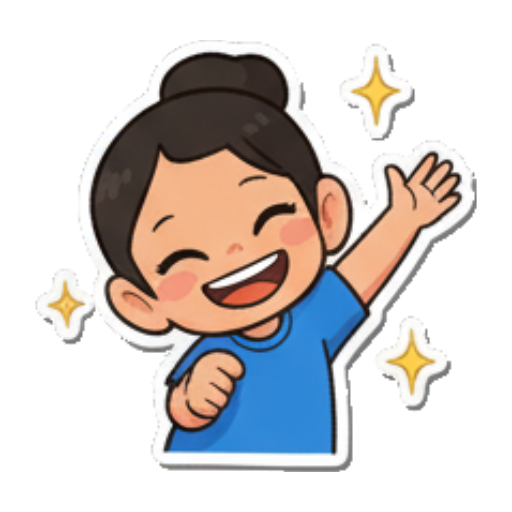 Happy girl waving hello with sparkles. Chibi Girl Daily Emotions sticker for expressive chats and social replies.