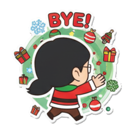 Girl waving goodbye with festive elements. Chibi Santa Girl Stickers sticker for expressive chats and social replies.