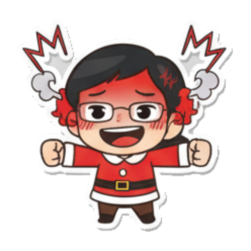 Angry girl with red face and steam. Chibi Santa Girl Stickers sticker for expressive chats and social replies.