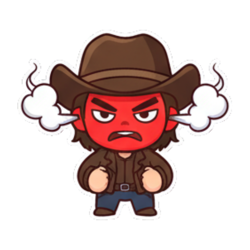 Angry cowboy fuming with red face. Chibi Cowboy Express sticker for expressive chats and social replies.