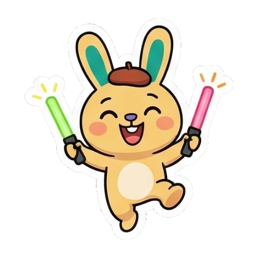 兔兔手持荧光棒欢呼 Chibi Bunny Daily Emotions sticker for expressive chats and social replies.