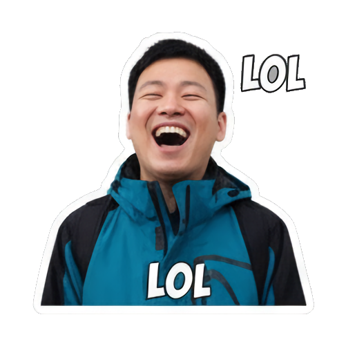 男人大笑，喜悦地喊LOL Real Man Expressive Stickers sticker for expressive chats and social replies.