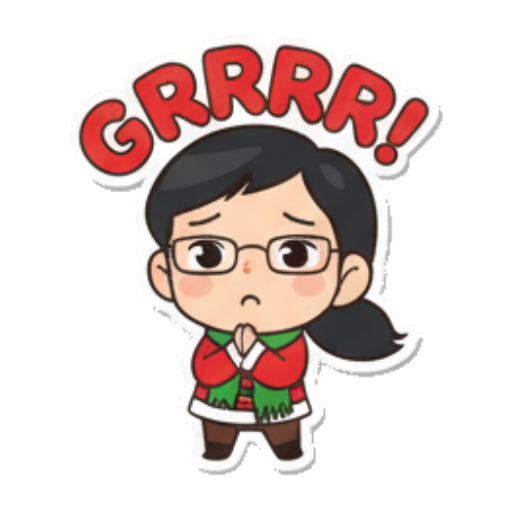 Grumpy character with a frown. Chibi Santa Girl Stickers sticker for expressive chats and social replies.