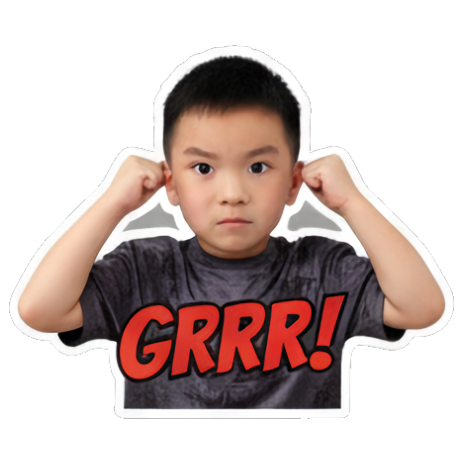 Boy angry, making 'GRRR!' sound. Boy's Expressive Emoticons sticker for expressive chats and social replies.