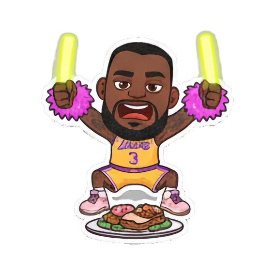 Cheering with glow sticks and food Chibi LeBron James Stickers sticker for expressive chats and social replies.