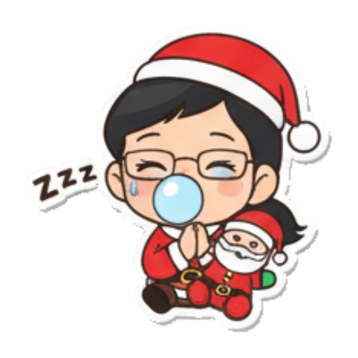 Sleeping girl with a pacifier and Santa toy. Chibi Santa Girl Stickers sticker for expressive chats and social replies.