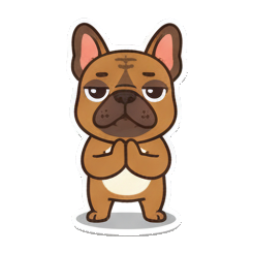 Pleading dog, paws together. French Bulldog Fun sticker for expressive chats and social replies.