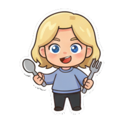 萌娃手持勺叉准备用餐 Blonde Chibi Daily Moods sticker for expressive chats and social replies.